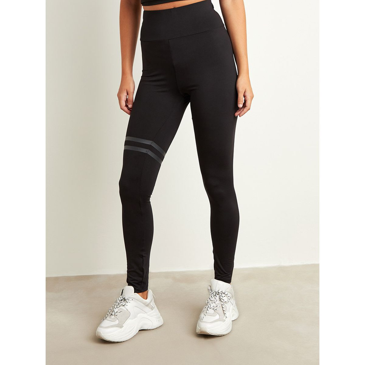 Styli Double Thigh Striped Detail Leggings with Elasticated Waistband-women-clothing-leggings-image-1