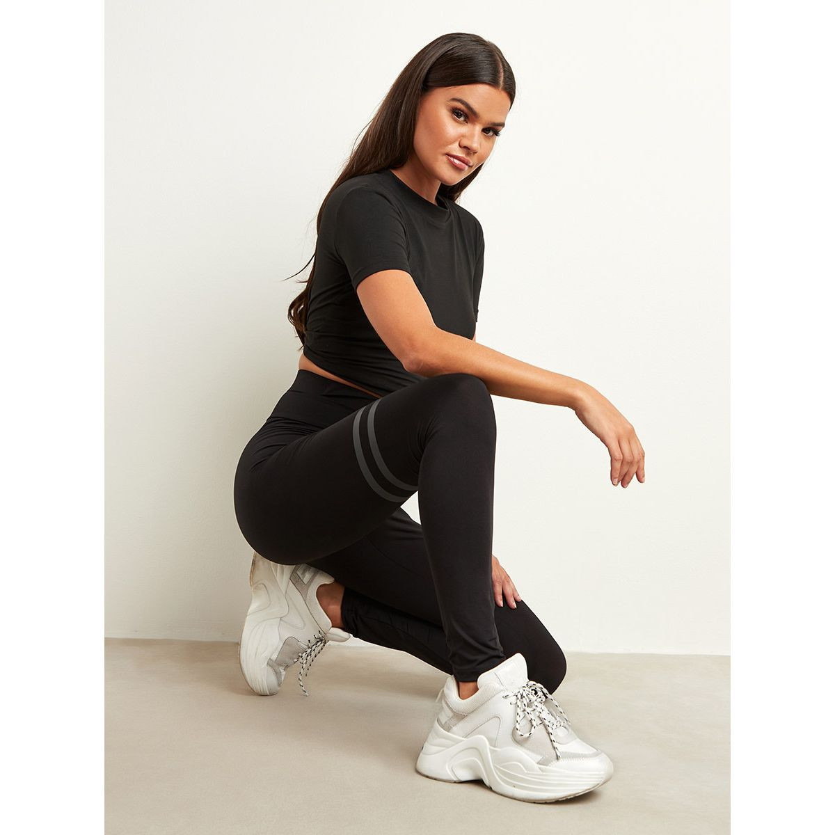 Styli Double Thigh Striped Detail Leggings with Elasticated Waistband-women-clothing-leggings-image-2