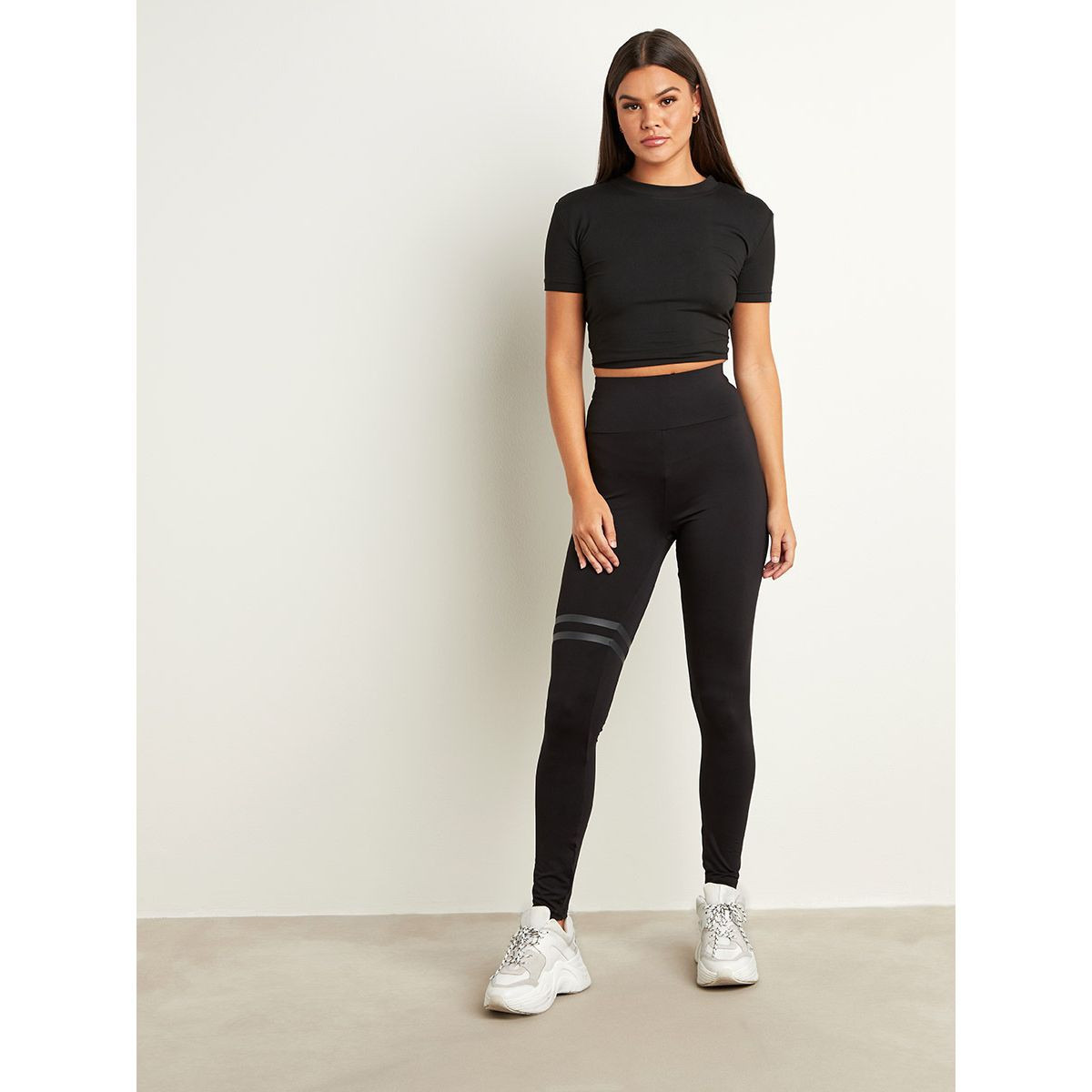 Styli Double Thigh Striped Detail Leggings with Elasticated Waistband-women-clothing-leggings-image-3