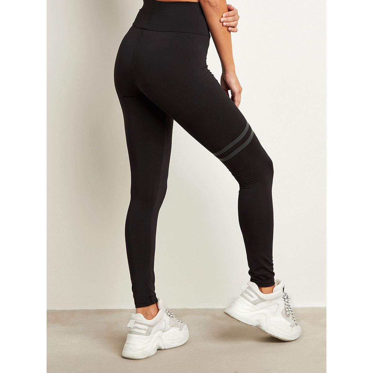 Styli Double Thigh Striped Detail Leggings with Elasticated Waistband-women-clothing-leggings-image-4