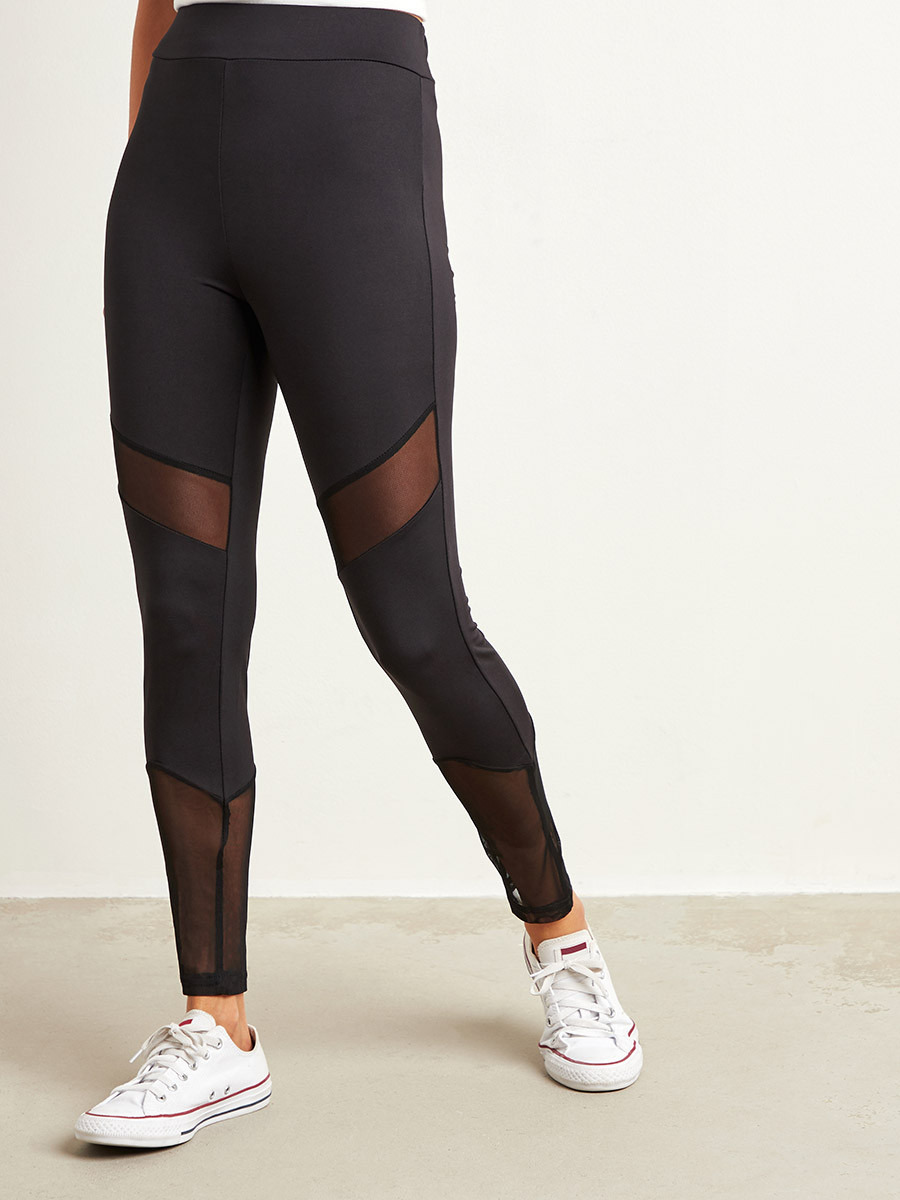 Styli Elasticated Waistband Leggings with Mesh Insert-women-clothing-leggings-image-1