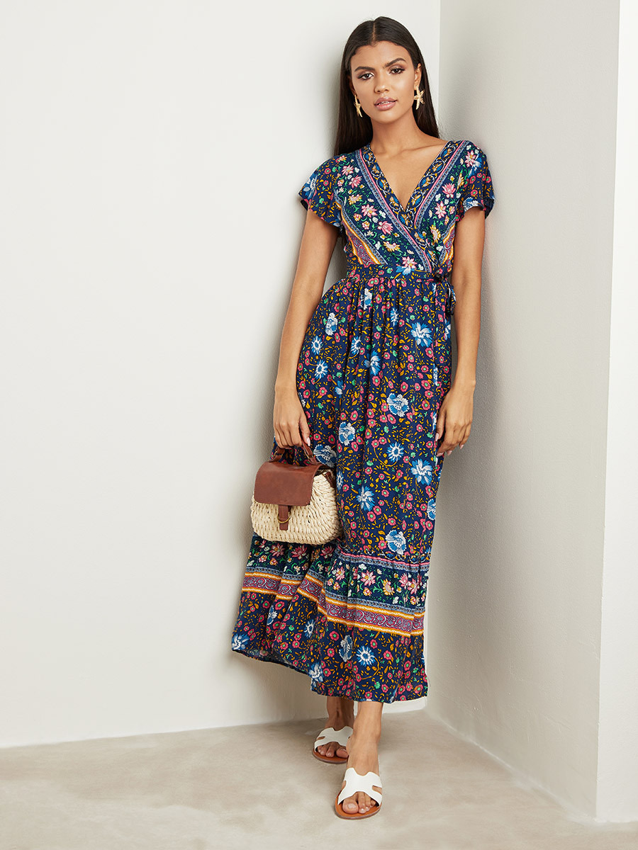 Styli Floral Print Aline Wrap Maxi Dress with Short Sleeves-women-clothing-dresses-image-1