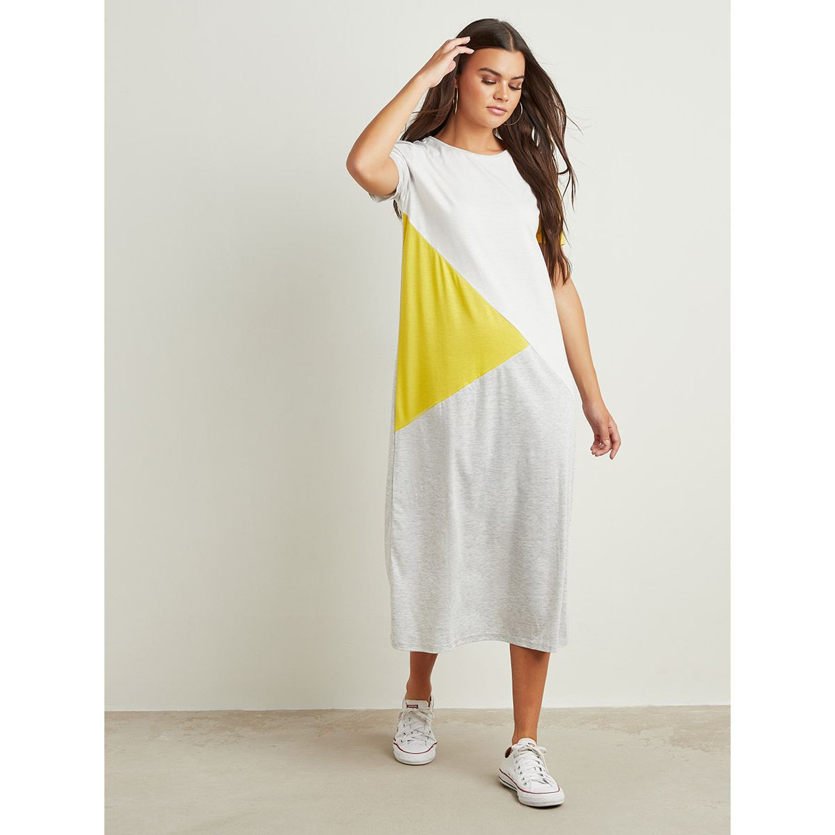 Styli Colorblock Contrast Sleeves T-shirt Midi Dress-women-clothing-dresses-image-1