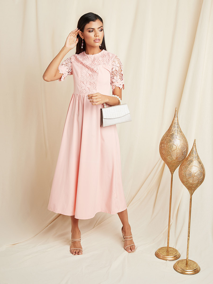 Styli Floral Lace Sleeves A-Line Midi Dress-women-clothing-dresses-image-1