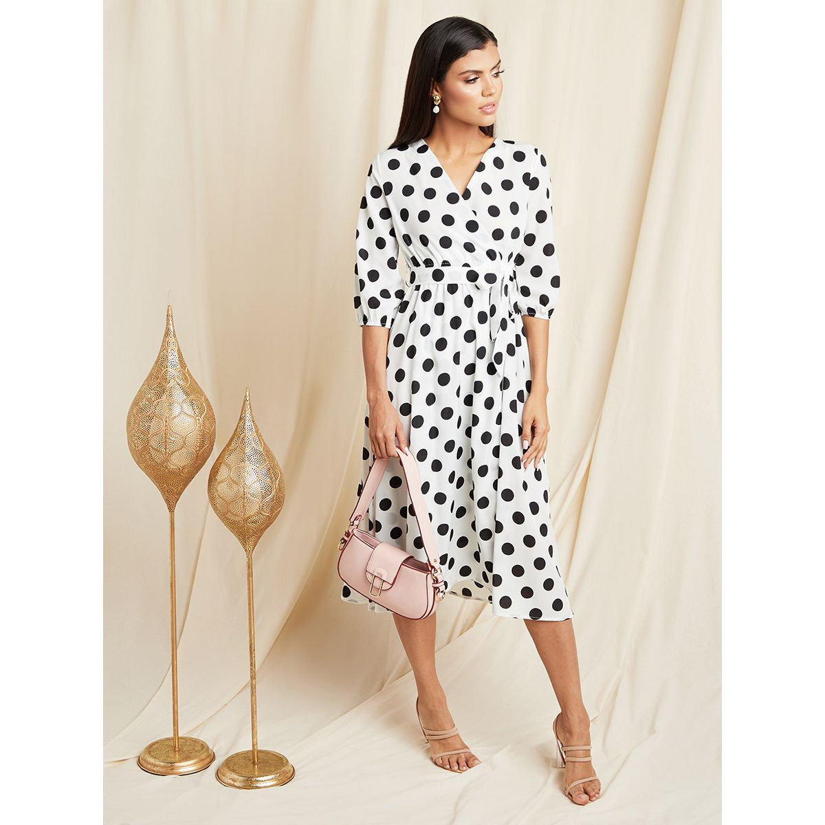 فستان ميدي منقط بربطة أمامية من ستايلي-women-clothing-dresses-image-1