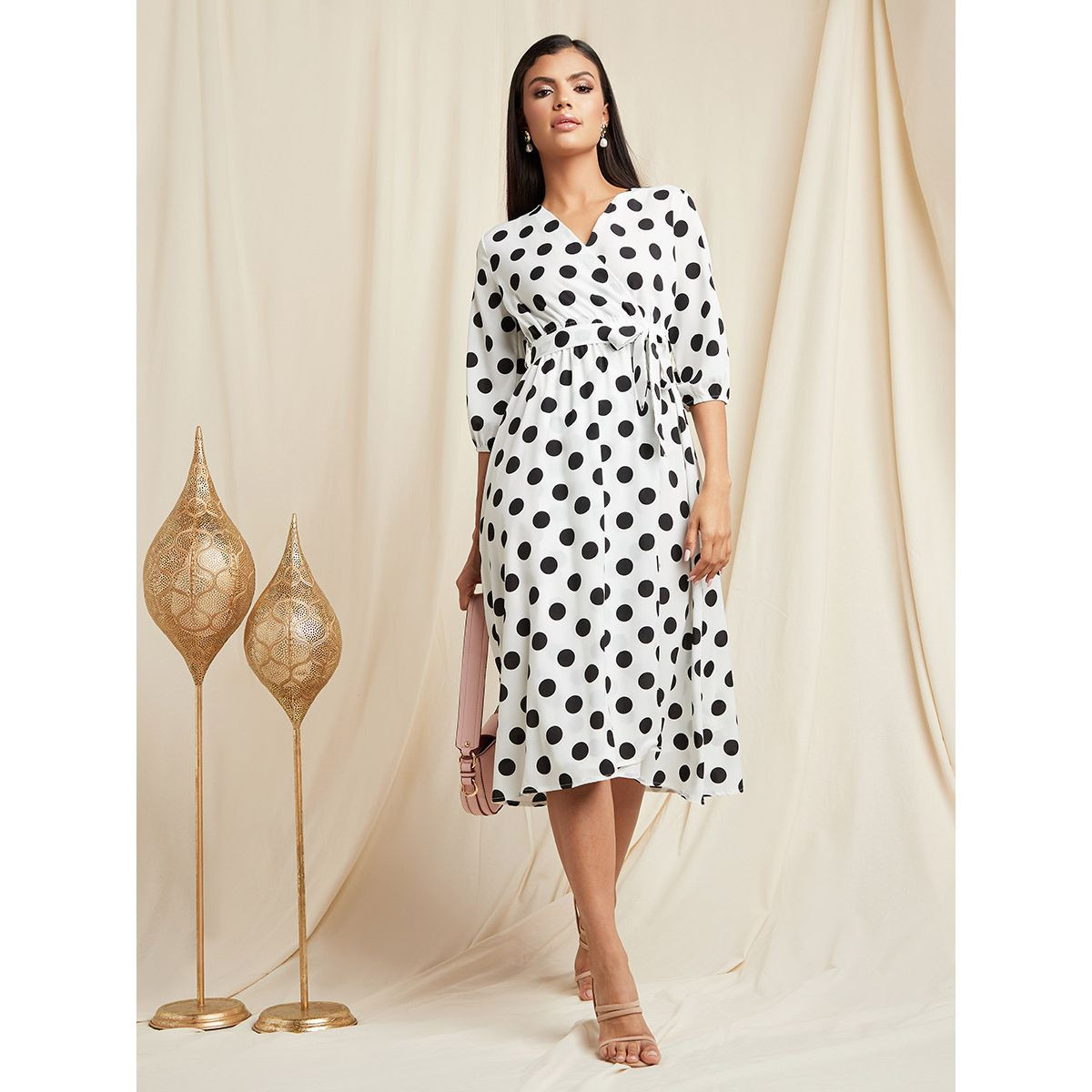 فستان ميدي منقط بربطة أمامية من ستايلي-women-clothing-dresses-image-3