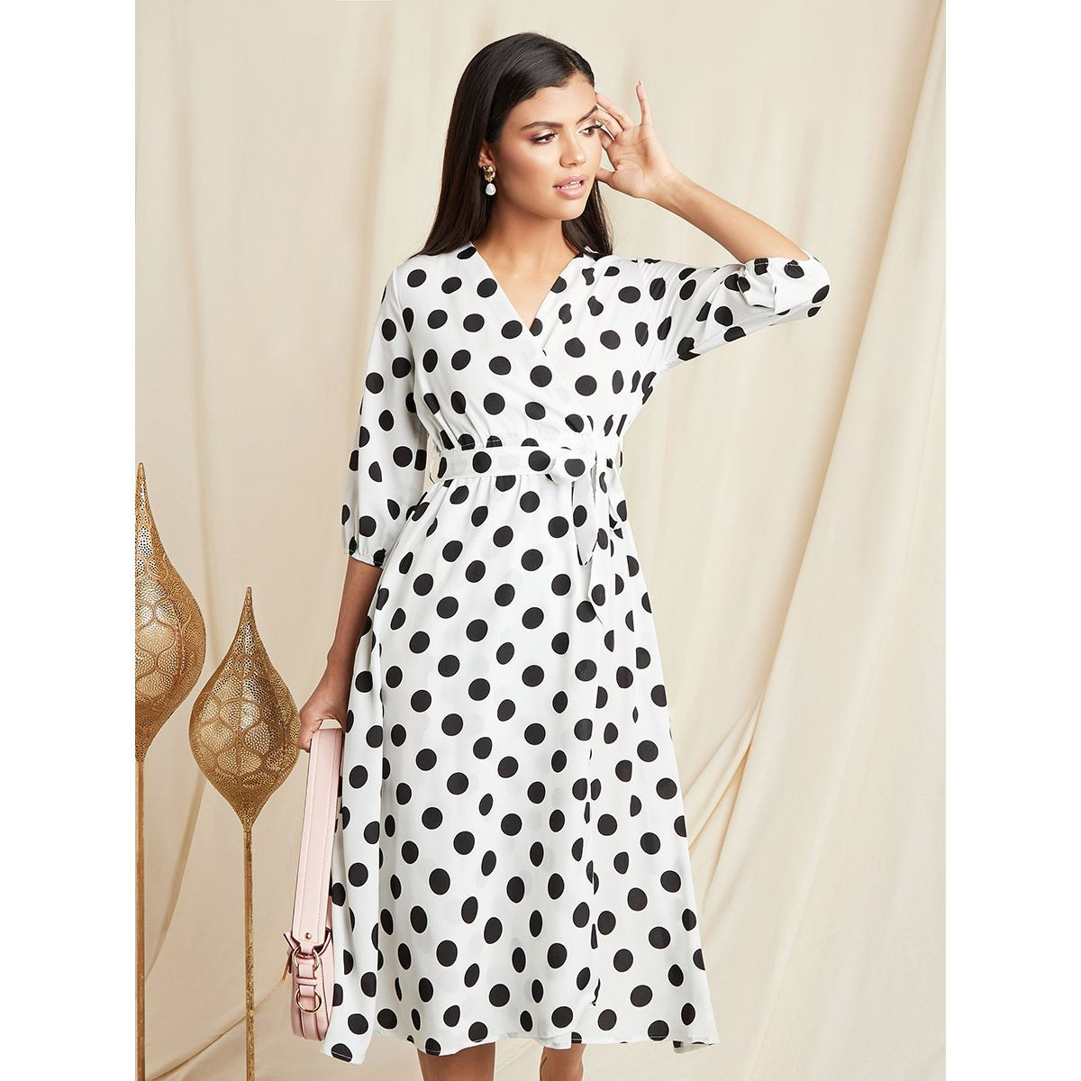 فستان ميدي منقط بربطة أمامية من ستايلي-women-clothing-dresses-image-6