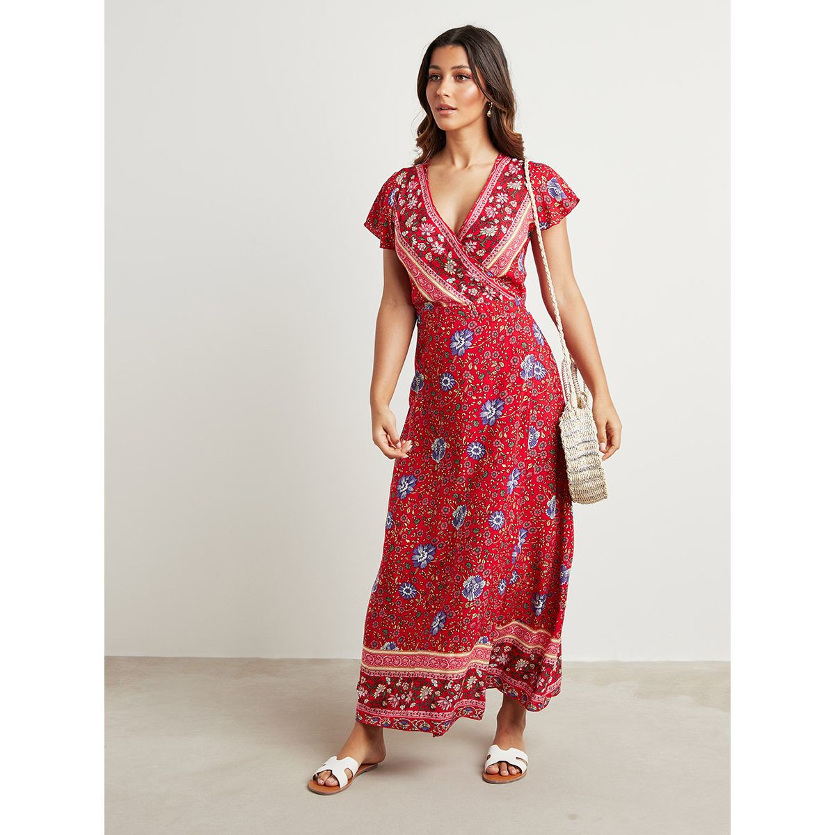فستان طويل مطبوع بزهور وأكمام قصيرة من ستايلي-women-clothing-dresses-image-1