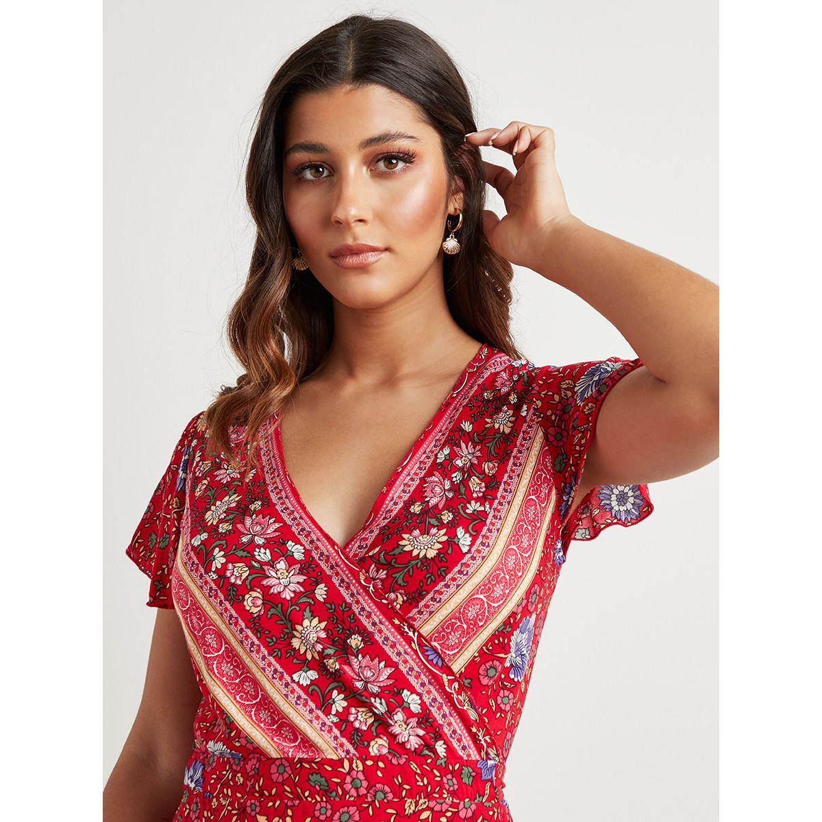 Styli Floral Printed Wrap Around Maxi Dress with Short Sleeves-women-clothing-dresses-image-2