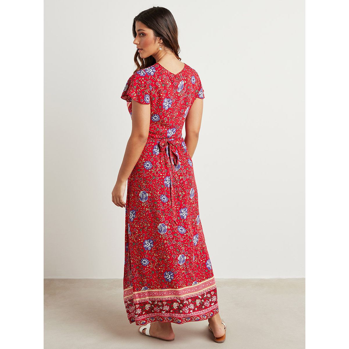 فستان طويل مطبوع بزهور وأكمام قصيرة من ستايلي-women-clothing-dresses-image-3