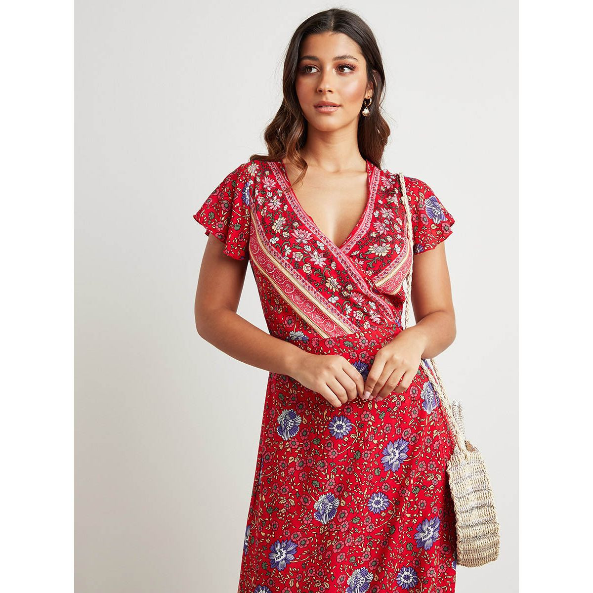 Styli Floral Printed Wrap Around Maxi Dress with Short Sleeves-women-clothing-dresses-image-4