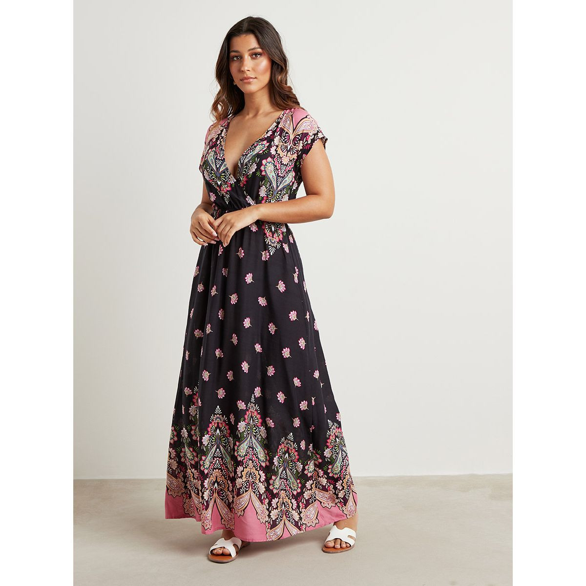 Styli Floral Printed Plunge Neck A-Line Maxi Dress-women-clothing-dresses-image-1