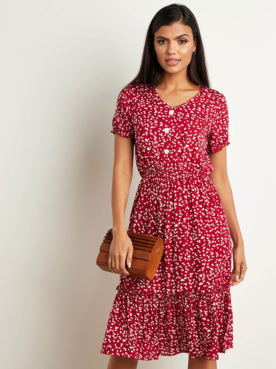 فستان ميدي مطبوع بزهور وأكمام قصييرة من ستايلي-women-clothing-dresses-image-4
