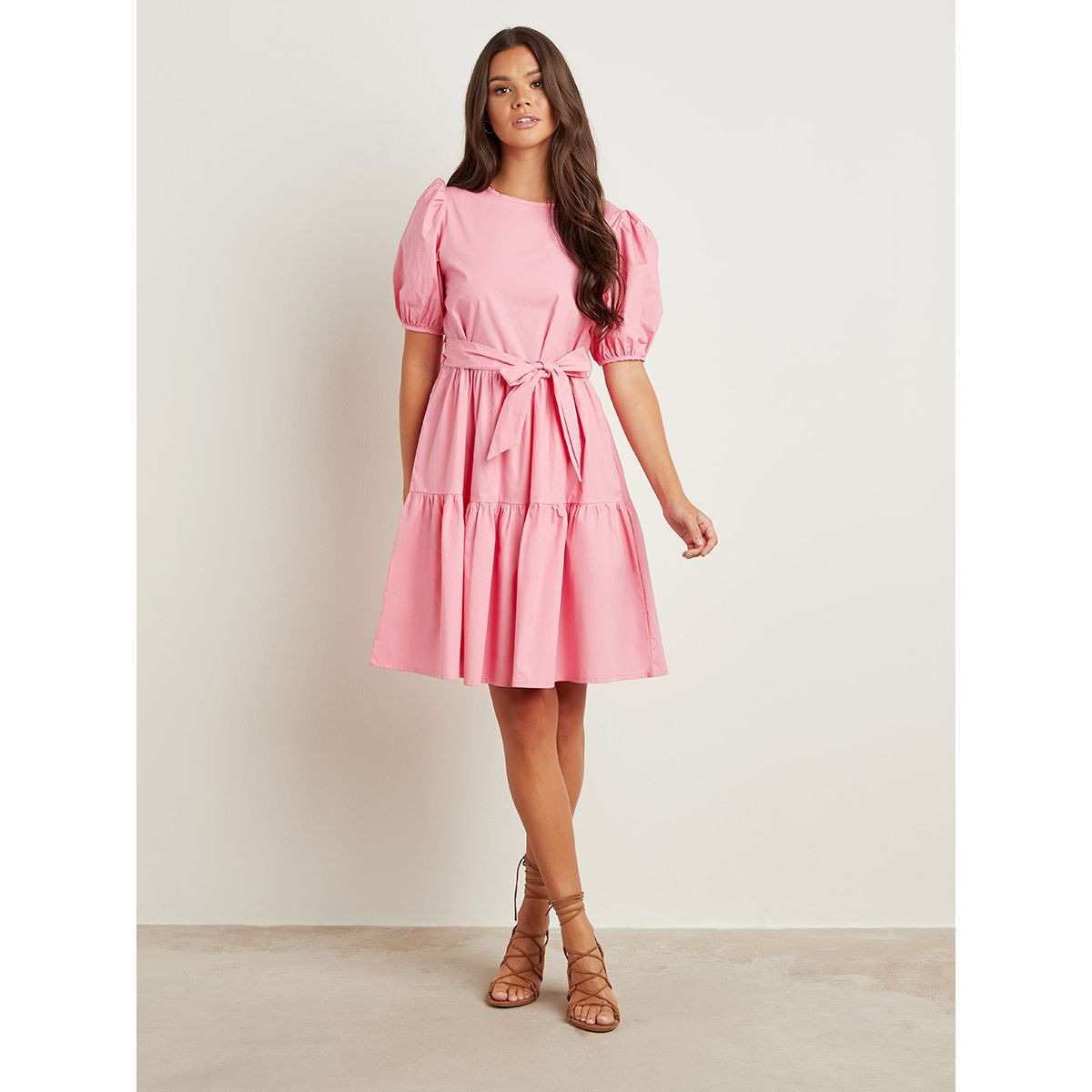 فستان ميدي سادة بكشكش وحزام من ستايلي-women-clothing-dresses-image-1