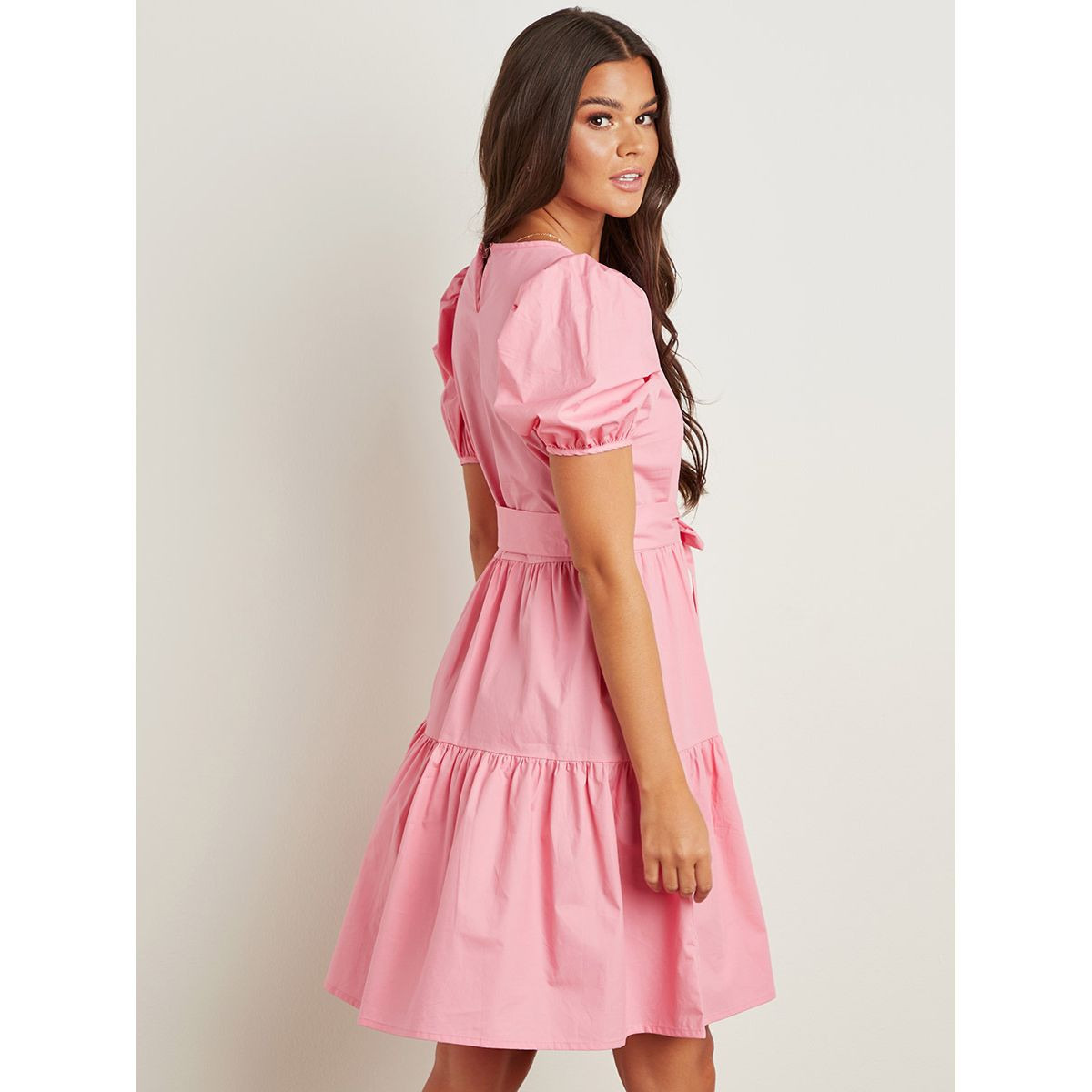 فستان ميدي سادة بكشكش وحزام من ستايلي-women-clothing-dresses-image-2