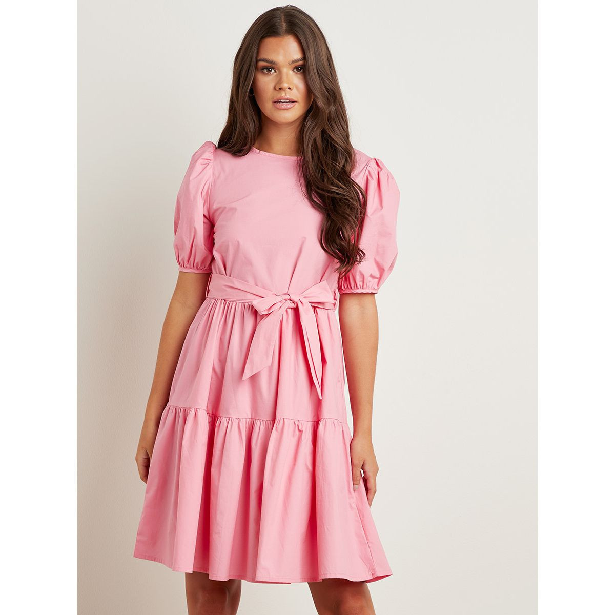 فستان ميدي سادة بكشكش وحزام من ستايلي-women-clothing-dresses-image-3