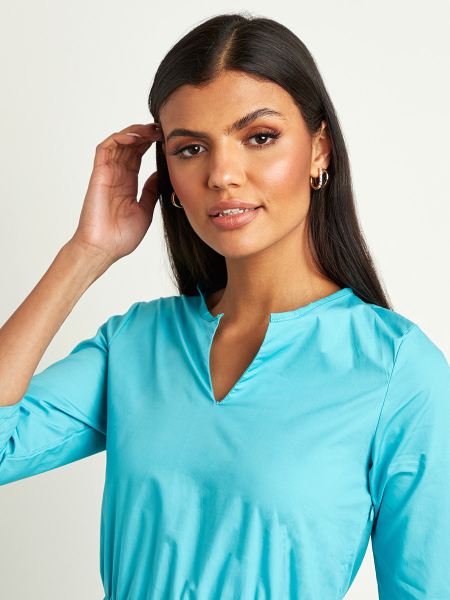 Styli Plain Notch Neck Midi Dress with 3/4 Sleeves-women-clothing-dresses-image-2
