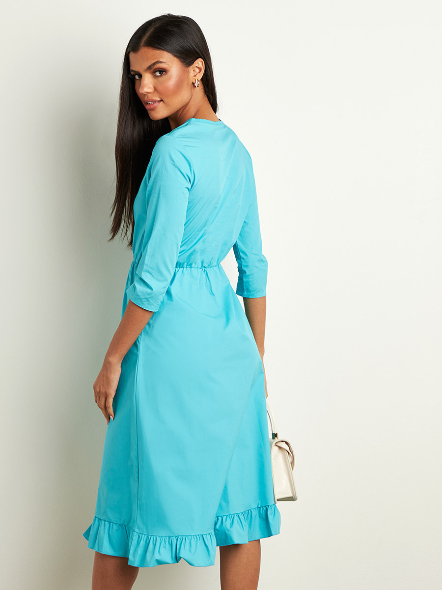 Styli Plain Notch Neck Midi Dress with 3/4 Sleeves-women-clothing-dresses-image-3