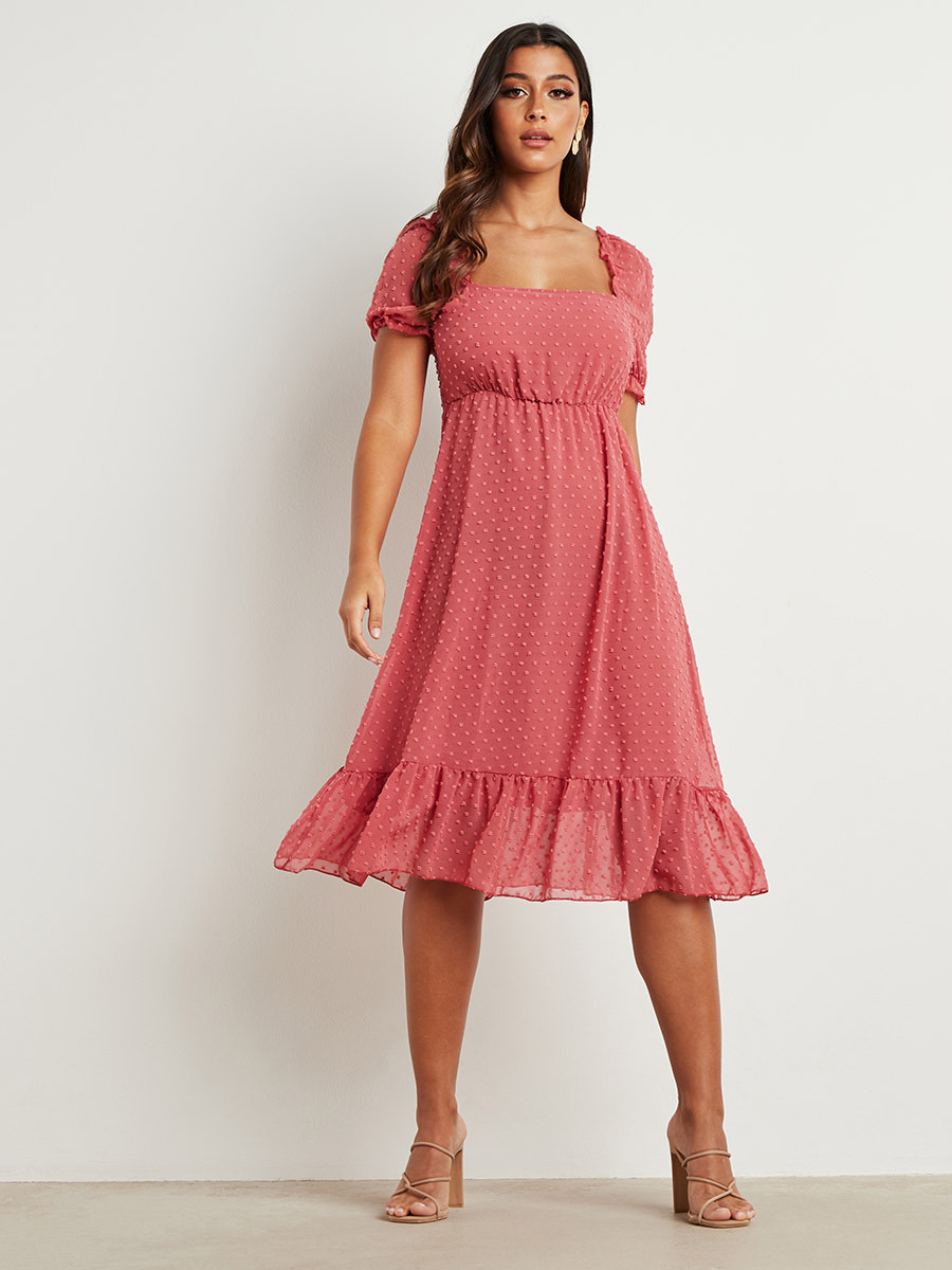 Styli Plain Puff Sleeves Dobby Midi Dress-women-clothing-dresses-image-2