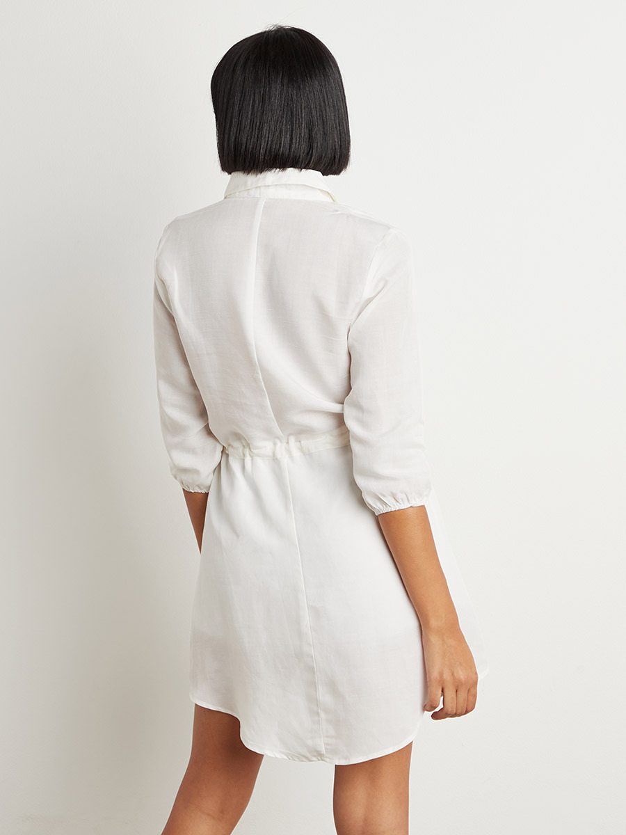 Styli Solid Waist Tie Up Shirt Dress with 3/4 Sleeves-women-clothing-dresses-image-4