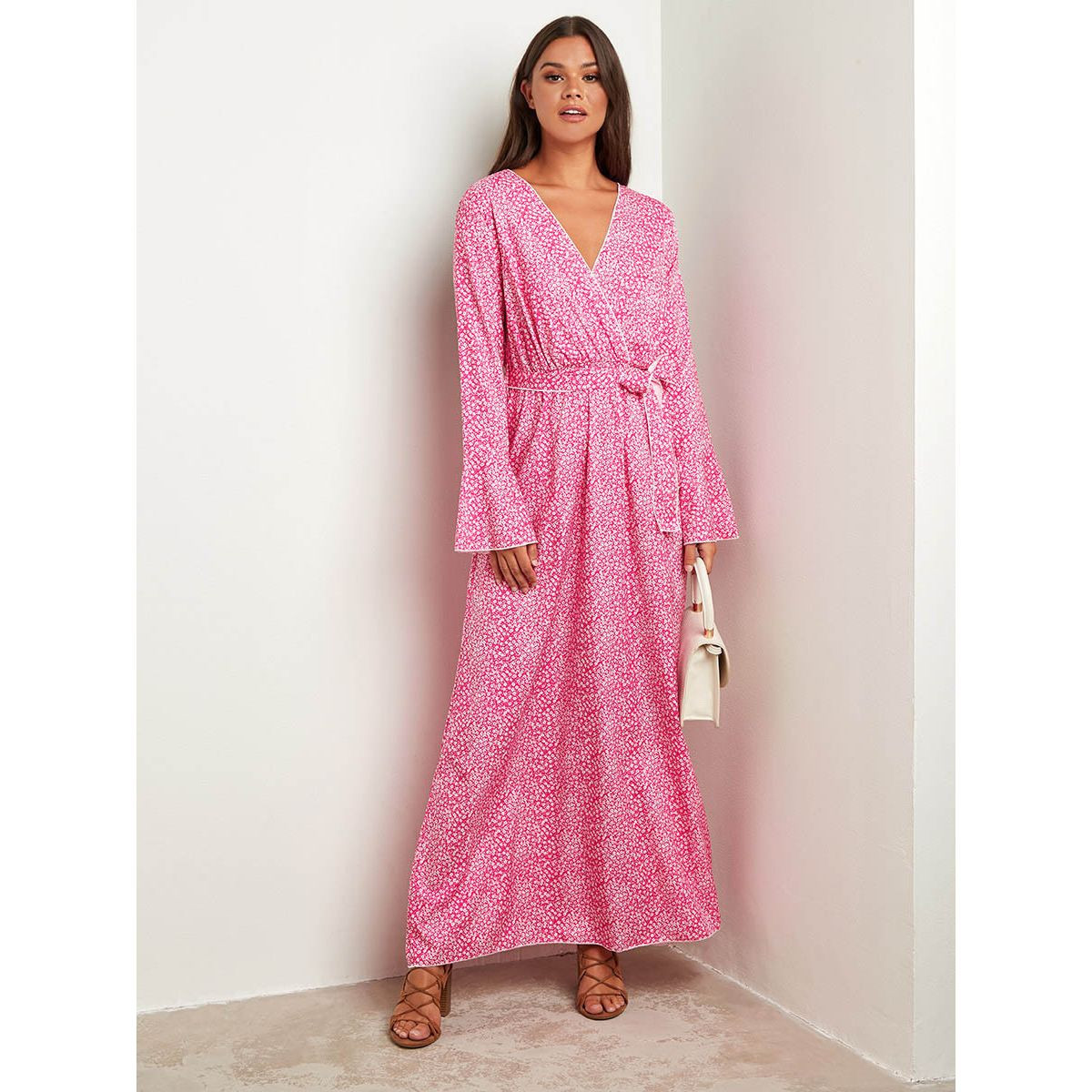 فستان طويل مطبوع بتصميم ربطة من ستايلي-women-clothing-dresses-image-1