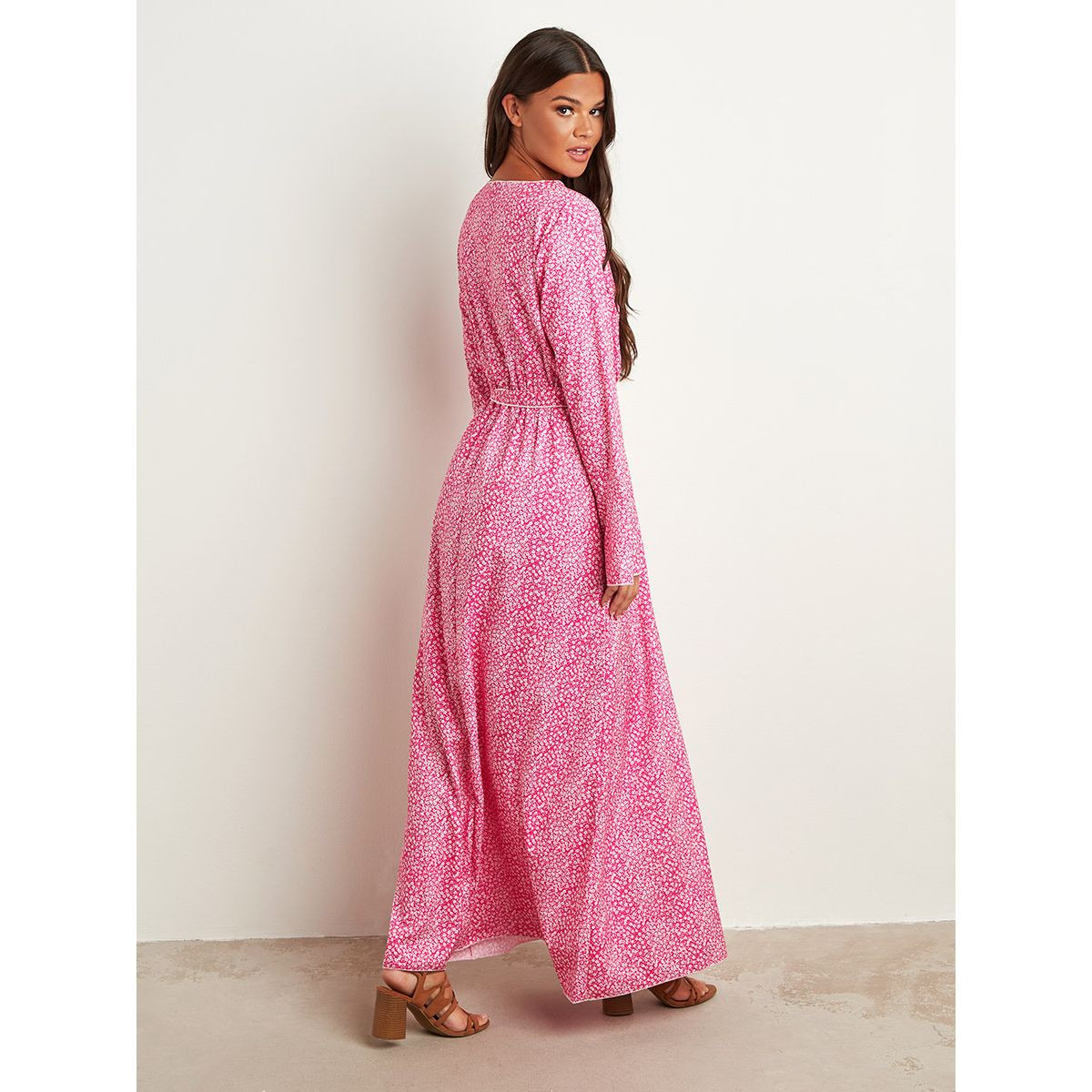 فستان طويل مطبوع بتصميم ربطة من ستايلي-women-clothing-dresses-image-2