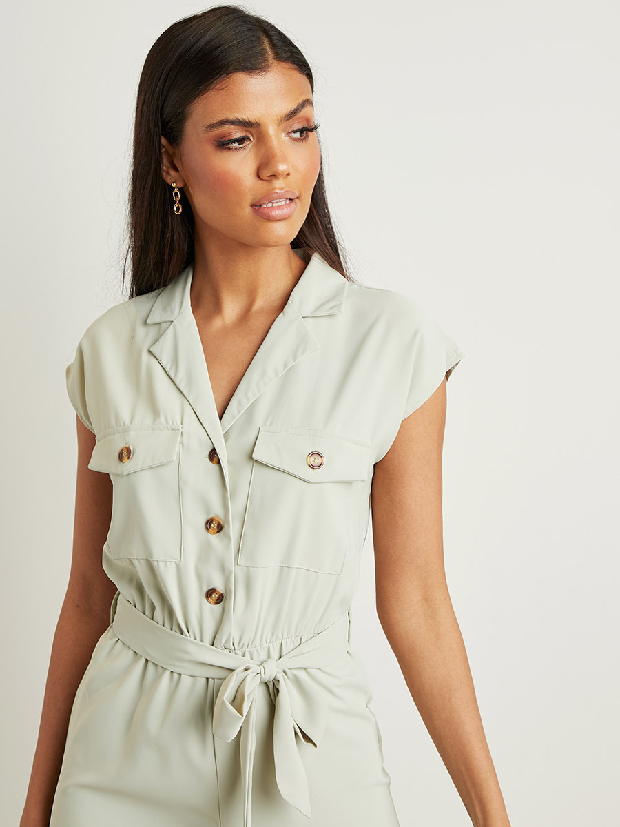 Styli Contrast Button Closure Straight Leg Jumpsuit with Cap Sleeves-women-clothing-jumpsuits-image-2