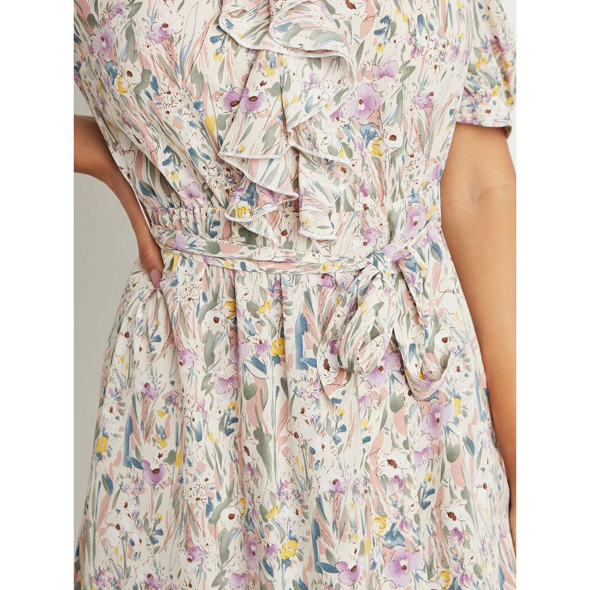 Styli Frill Detail Floral Printed Midi Dress with Tie Belt-women-clothing-dresses-image-3