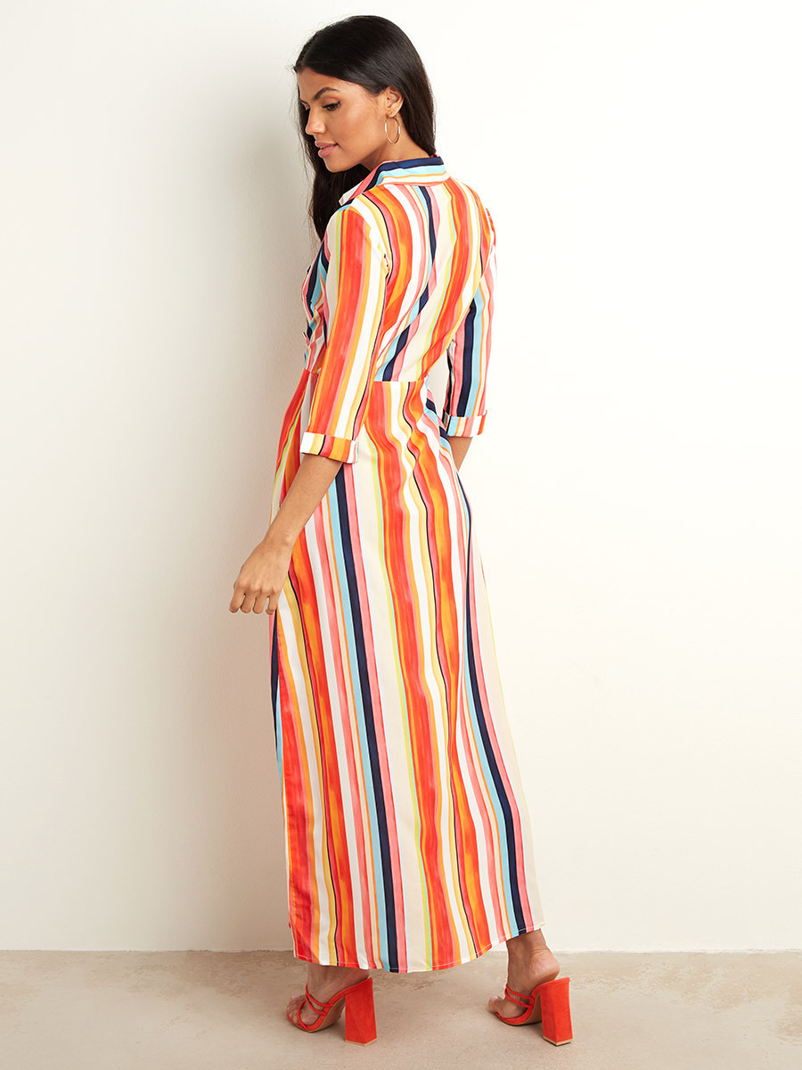 Styli Striped Shirt Maxi Dress with Button Closure-women-clothing-dresses-image-4