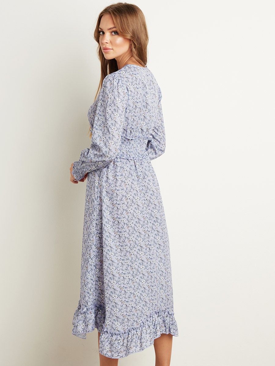 Styli Floral Printed Tie-Up Neck Midi Dress with Shirred Waist-women-clothing-dresses-image-3