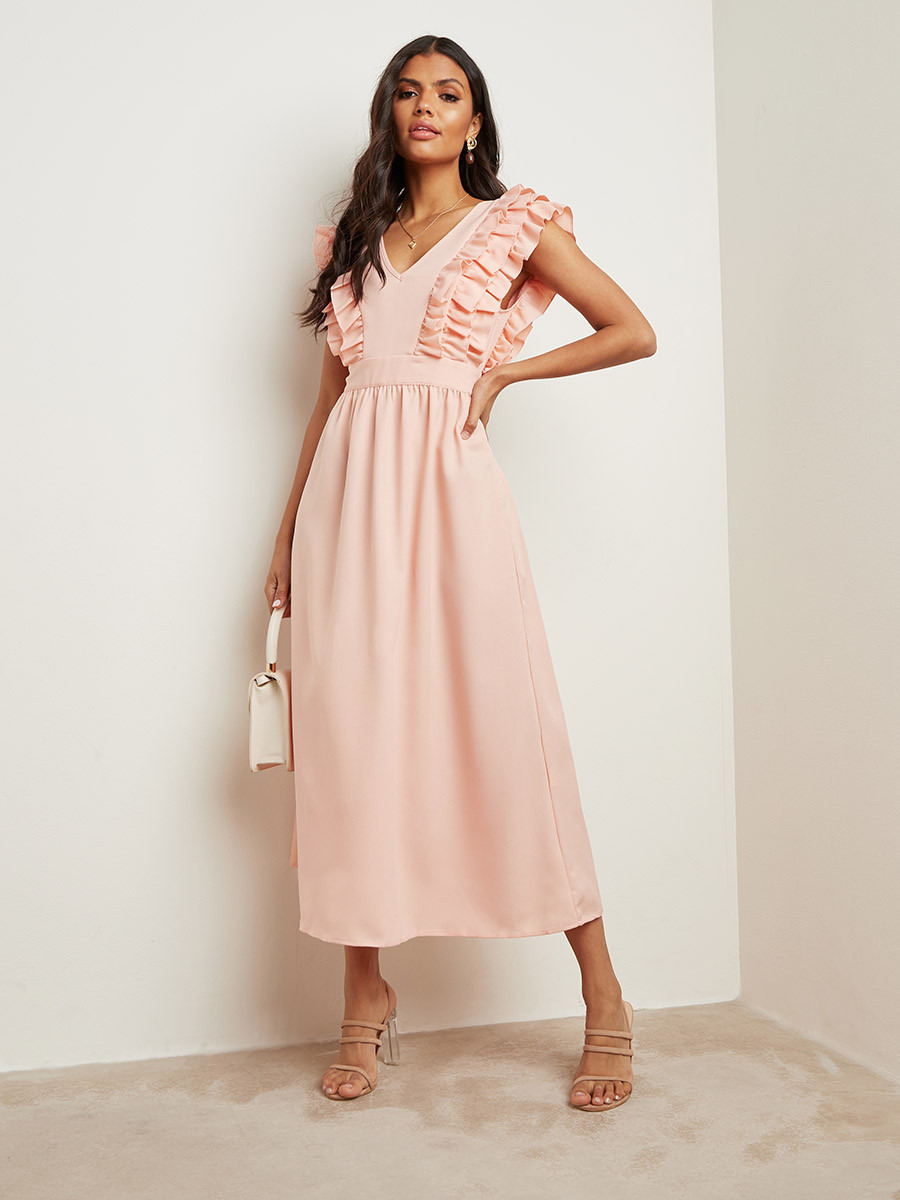 فستان طويل بتفاصيل كشكش من ستايلي-women-clothing-dresses-image-1