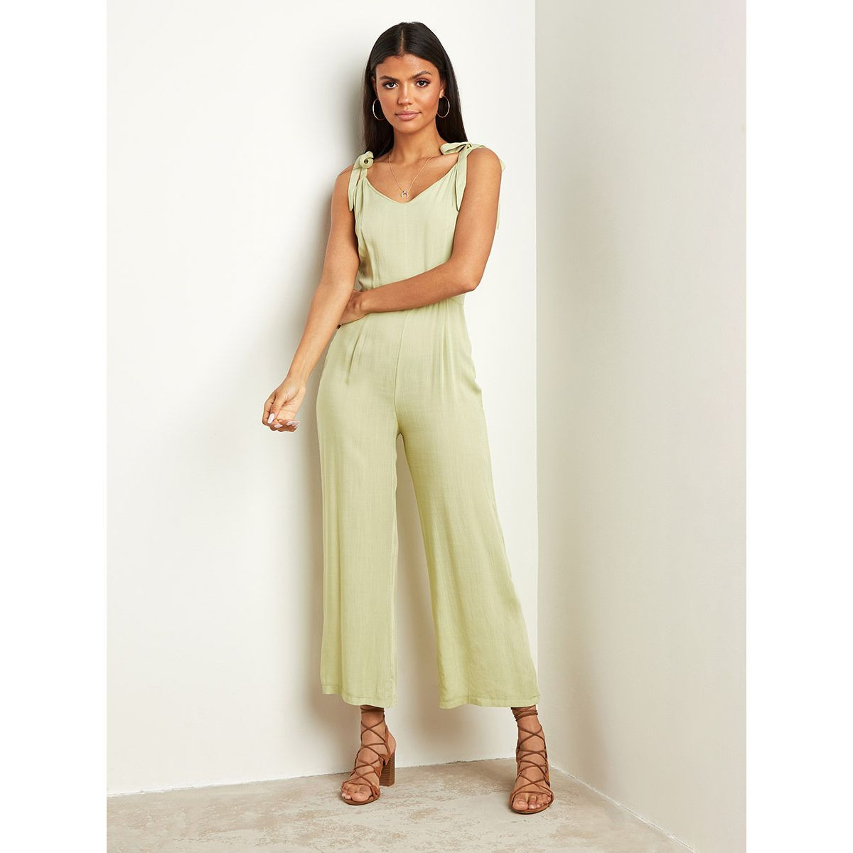Styli Tie Shoulder Detail Wide Leg Jumpsuit with Zipper Closure-women-clothing-jumpsuits-image-1
