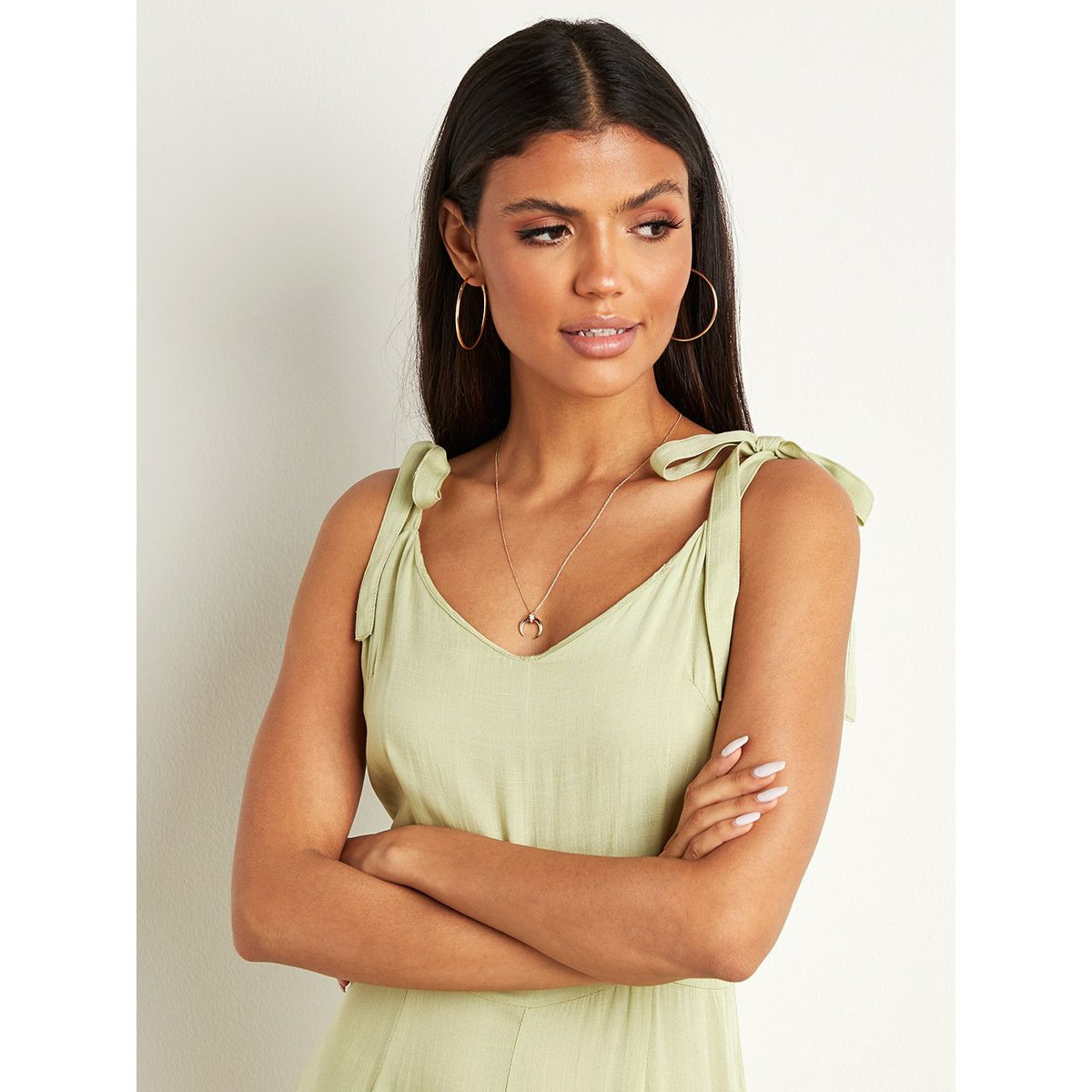 Styli Tie Shoulder Detail Wide Leg Jumpsuit with Zipper Closure-women-clothing-jumpsuits-image-2