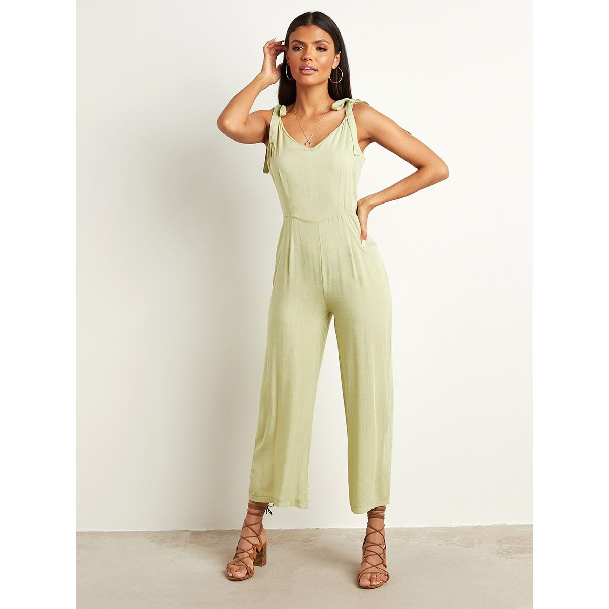 Styli Tie Shoulder Detail Wide Leg Jumpsuit with Zipper Closure-women-clothing-jumpsuits-image-5