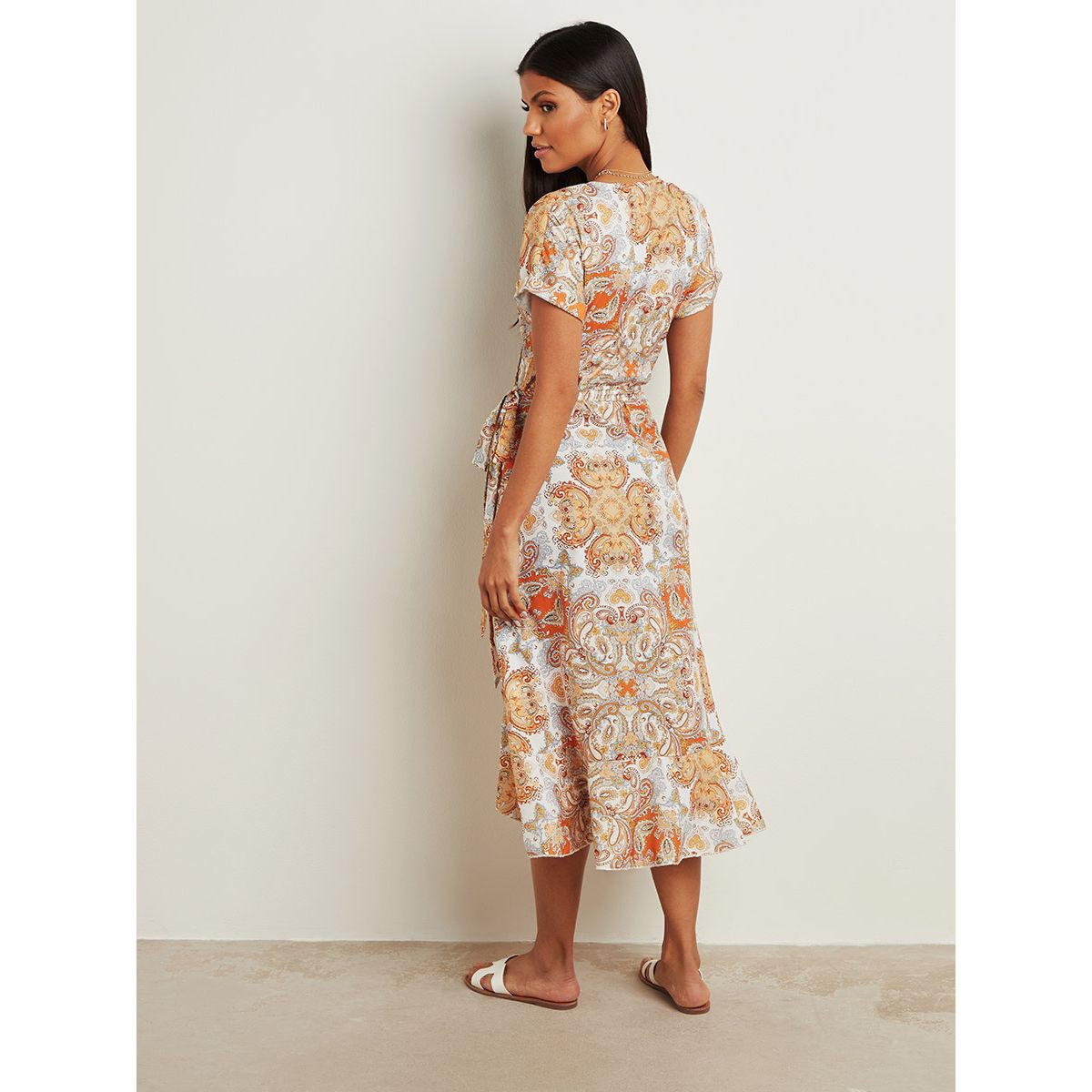 Styli Paisley Print V Neck Wrap Style Midi Dress-women-clothing-dresses-image-3