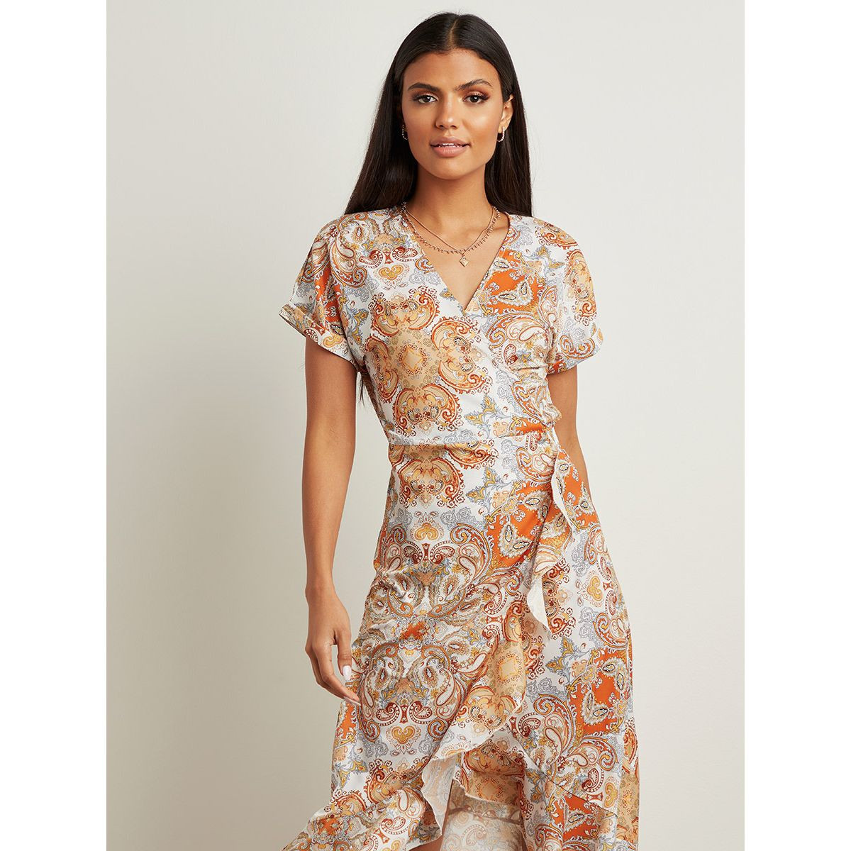 Styli Paisley Print V Neck Wrap Style Midi Dress-women-clothing-dresses-image-4