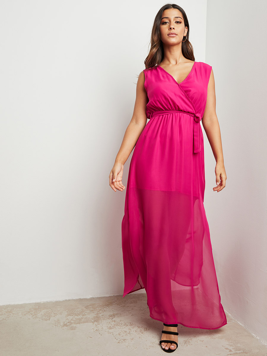 فستان طويل بربطة خصر وبلا أكمام من ستايلي-women-clothing-dresses-image-4