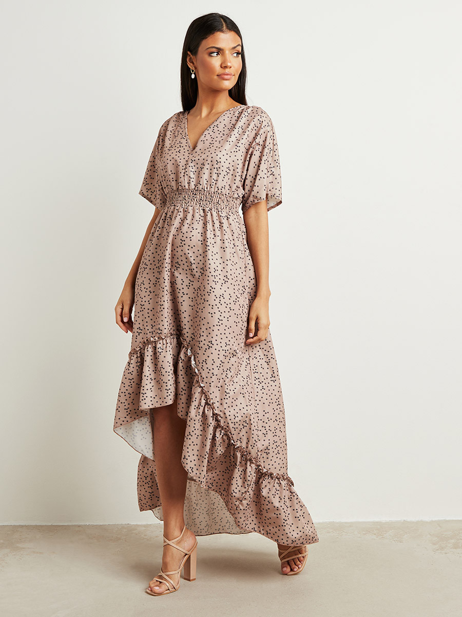 فستان طويل مطبوع بخصر مزموم من ستايلي-women-clothing-dresses-image-1