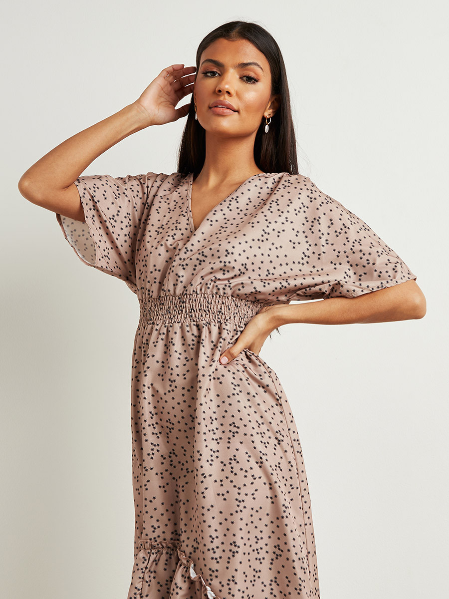 فستان طويل مطبوع بخصر مزموم من ستايلي-women-clothing-dresses-image-2