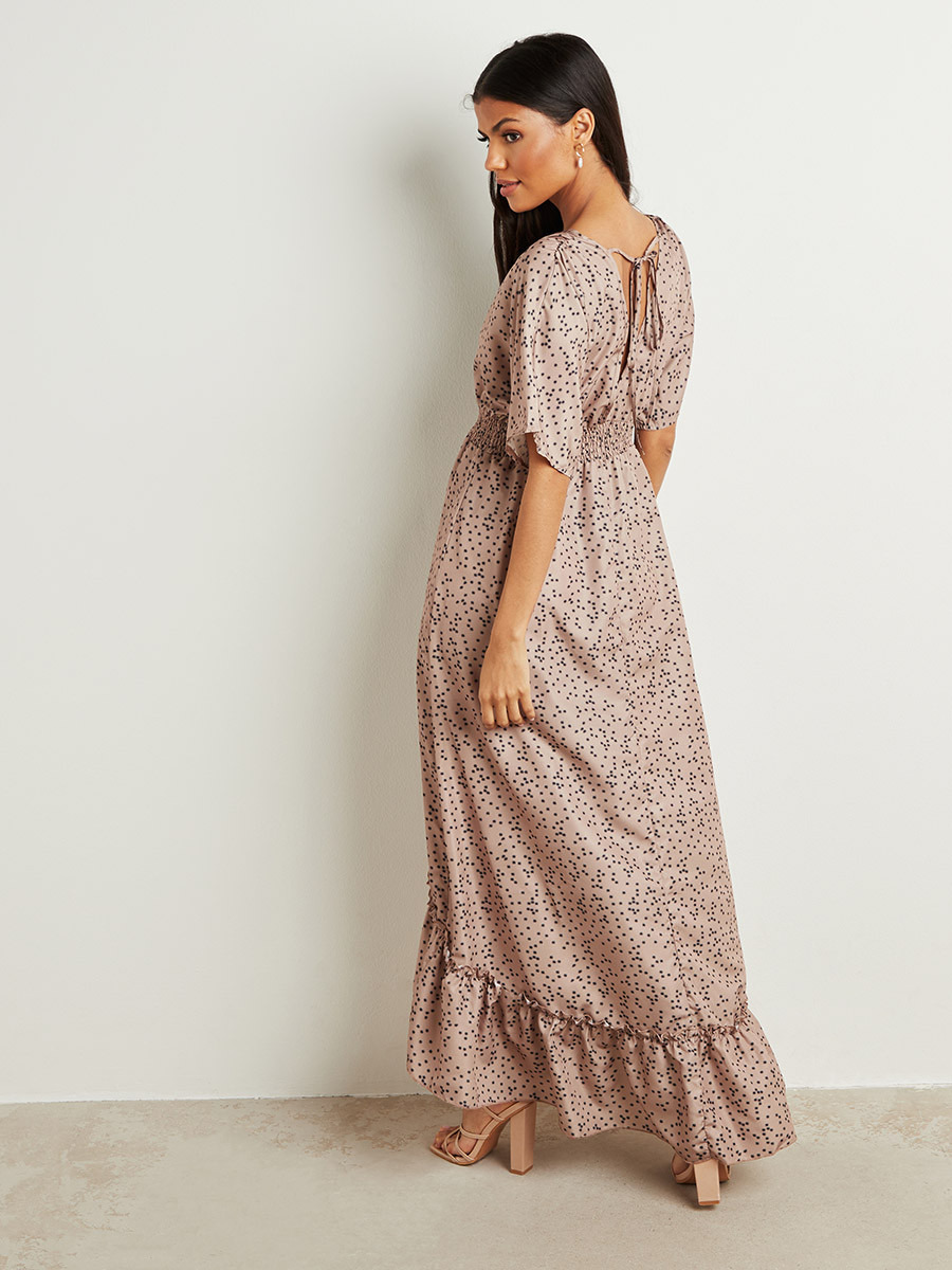 فستان طويل مطبوع بخصر مزموم من ستايلي-women-clothing-dresses-image-5