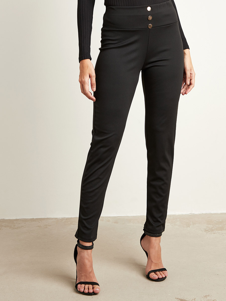 Styli Plain Skinny Fit Leggings with Button Detail-women-clothing-leggings-image-1