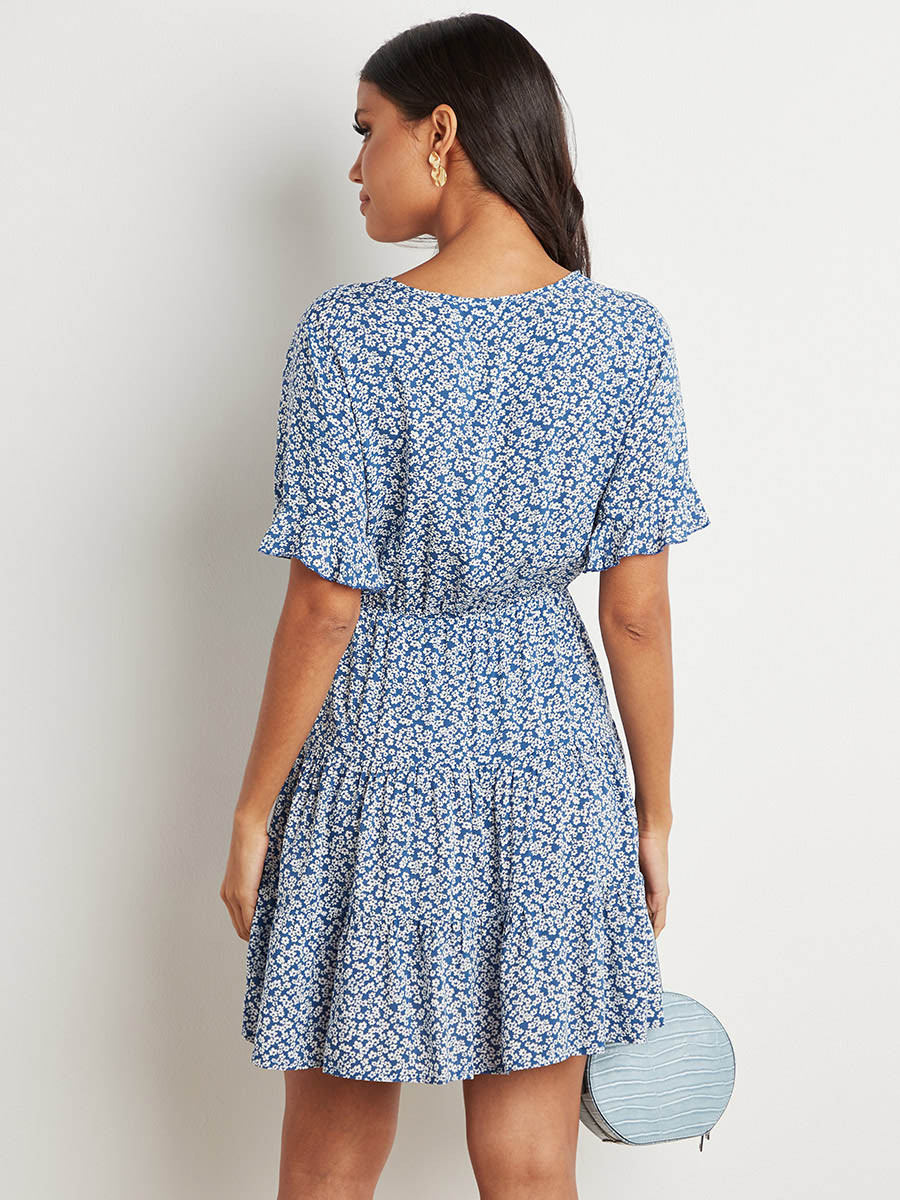 Styli Ditsy Printed V Neck A-Line Mini Dress-women-clothing-dresses-image-3