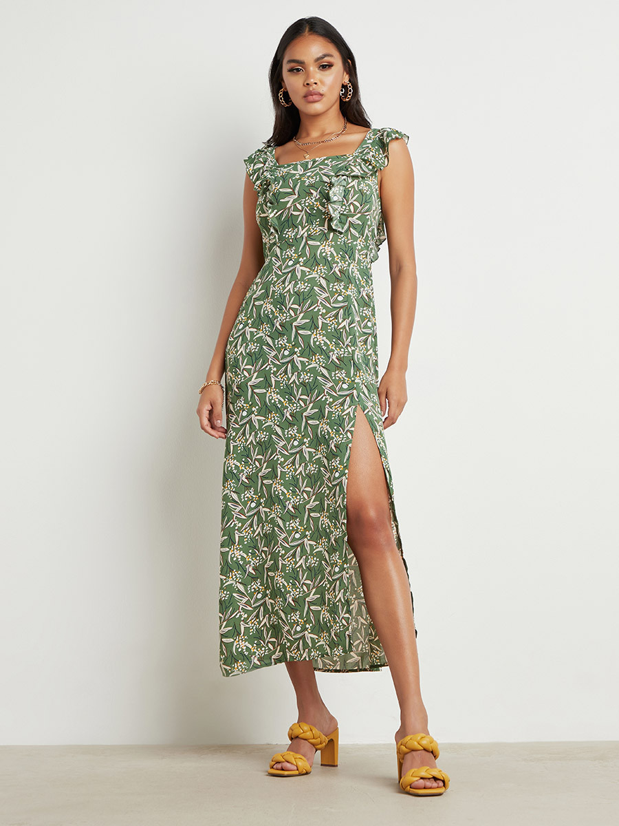 فستان طويل مطبوع بأكمام قصيرة من ستايلي-women-clothing-dresses-image-1