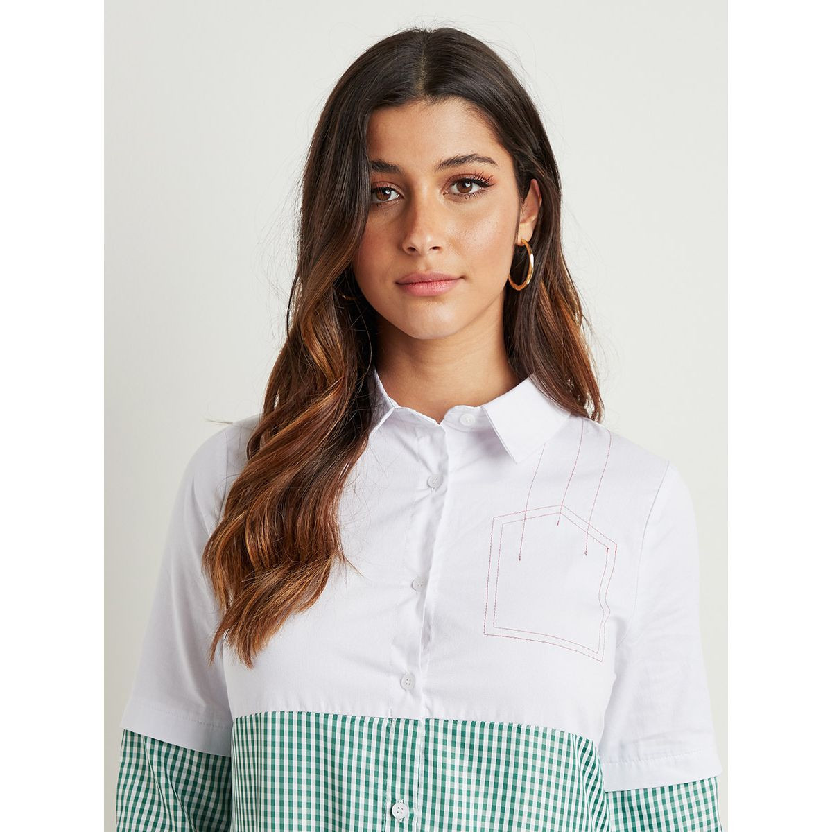 Styli Contrast Checked Midi Shirt Dress with Long Sleeves-women-clothing-dresses-image-5