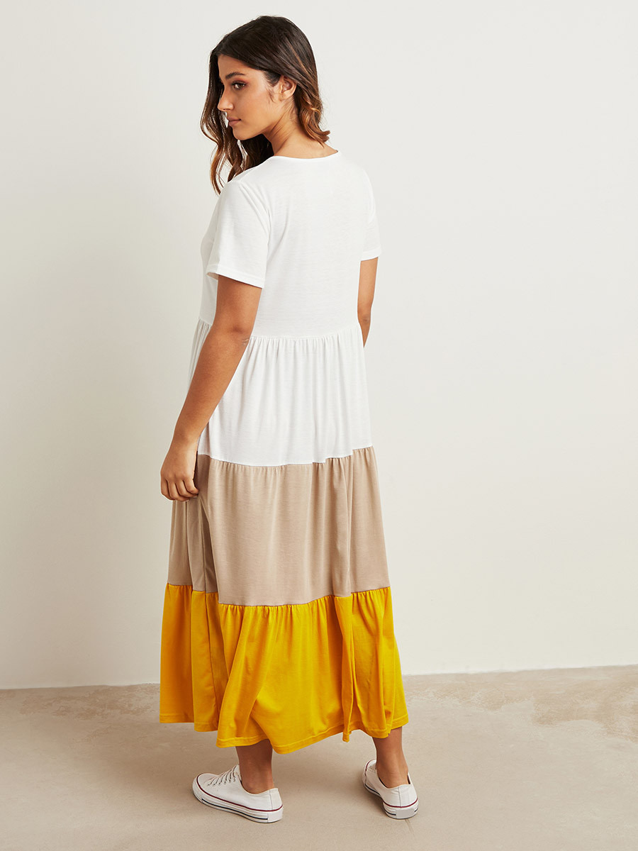 Styli Color Block Maxi T-shirt Dress with Short Sleeves-women-clothing-dresses-image-3