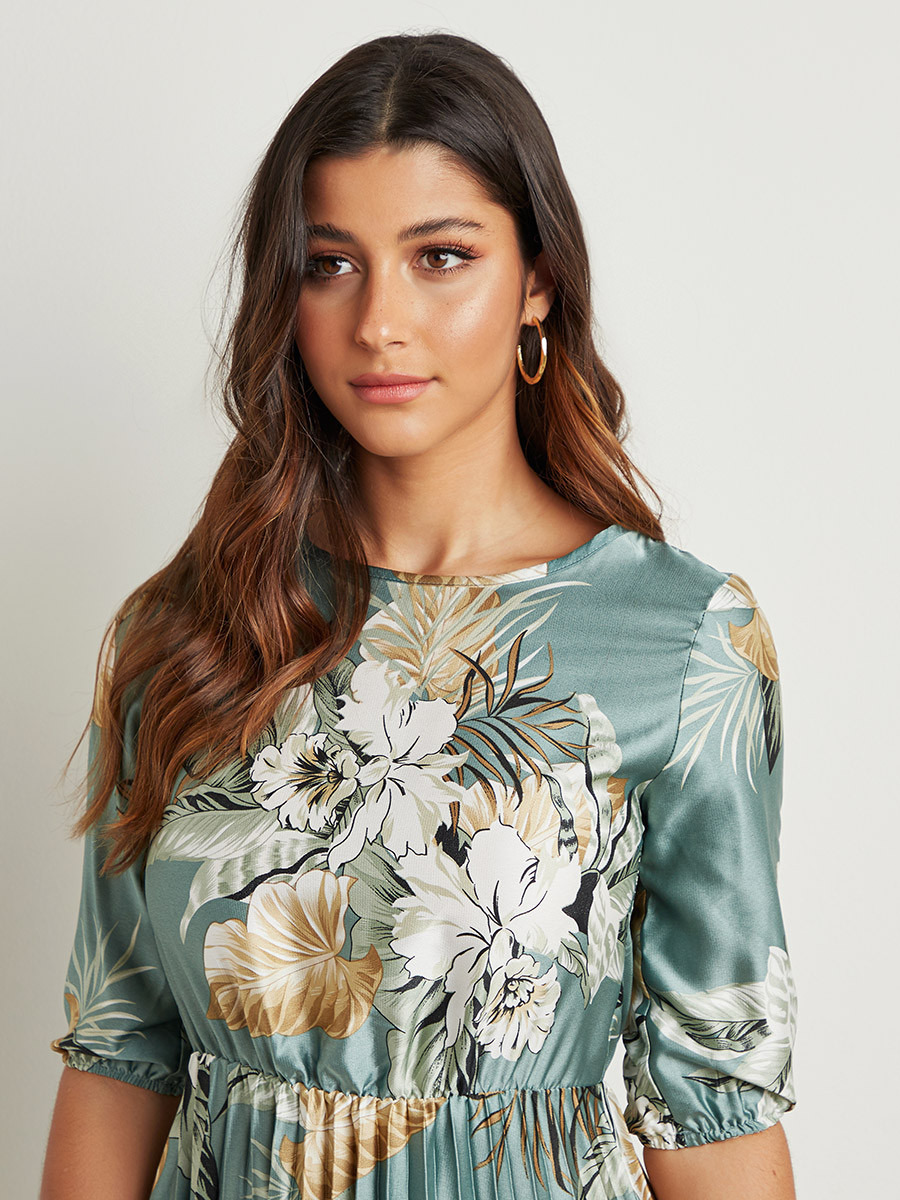 فستان طويل مطبوع بزهور مع كسرات من ستايلي-women-clothing-dresses-image-2