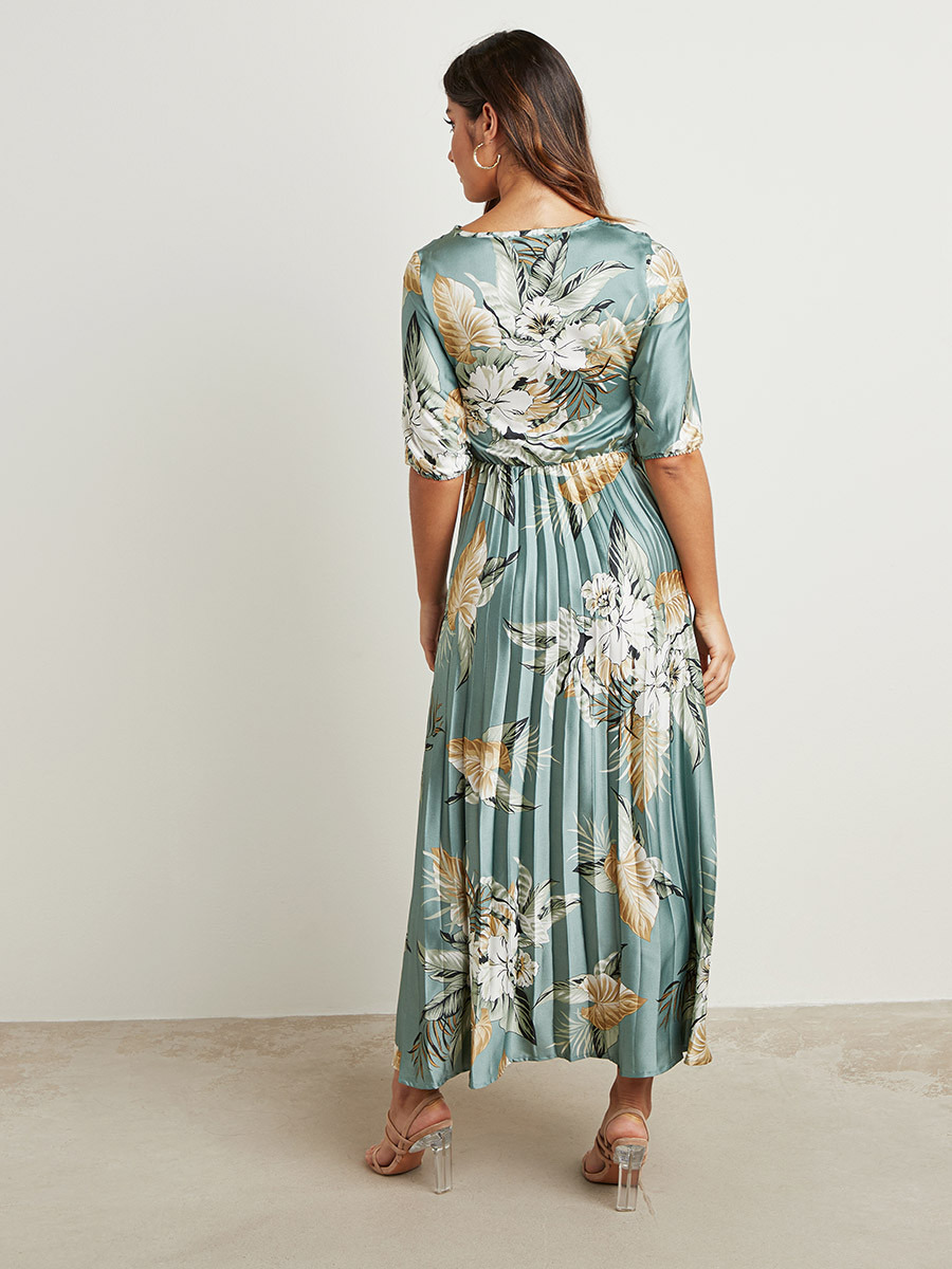 فستان طويل مطبوع بزهور مع كسرات من ستايلي-women-clothing-dresses-image-3