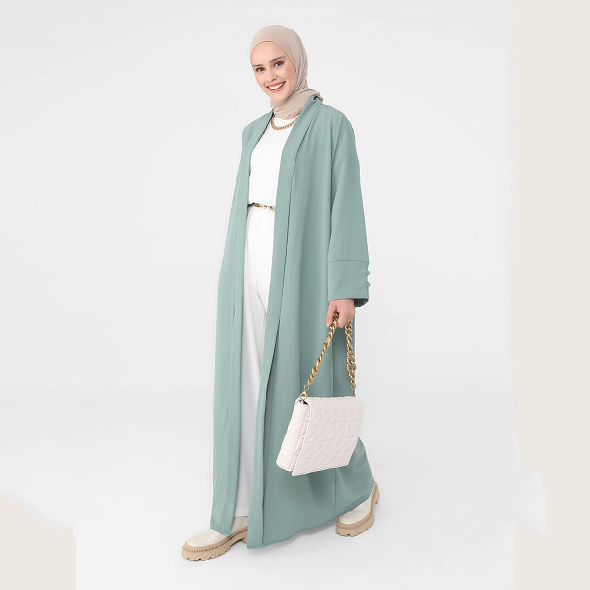 Women Solid Open Front Abaya Refka By Modanisa-women-arabicclothing-abayas-image-1