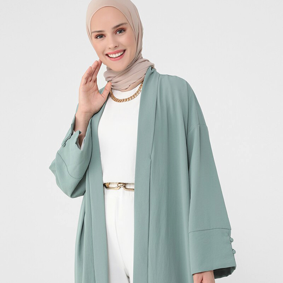 Women Solid Open Front Abaya Refka By Modanisa-women-arabicclothing-abayas-image-2
