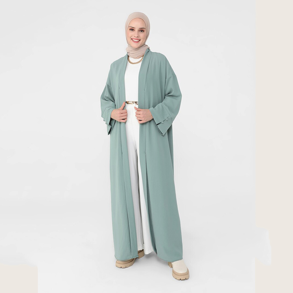 Women Solid Open Front Abaya Refka By Modanisa-women-arabicclothing-abayas-image-6